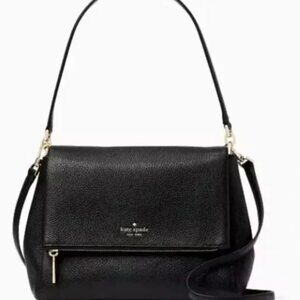 Kate Spade Leila Medium Pebbled Leather Flap Shoulder Bag Black Crossbody